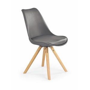 Scaun de bucatarie si living din polipropilena, HM K201, ergonomic, baza lemn masiv, tapiterie cu piele ecologica, 100 kg, Gri inchis - Img 1