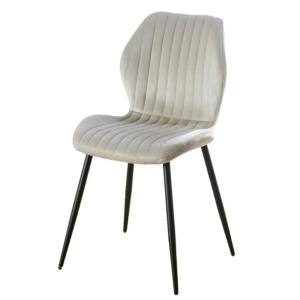 Scaun de living si bucatarie cu cadru metalic, AB104, tapiterie velvet, 89x48x43 cm,100 Kg, Bej - Img 3