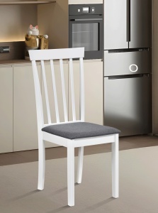 Scaun de living si bucatarie din lemn masiv Houston, tapiterie stofa,100 kg, 94x49x40 cm, alb gri
