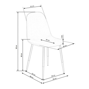 Scaun de living si bucatarie, HM K379, cadru metalic cu insertii aurii, stofa velvet, 88x45x48 cm, 100 kg, Gri - Img 3