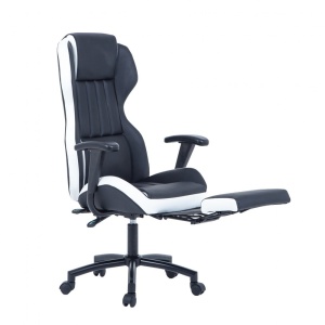 Scaun directorial GN77 Kronos, suport picioare retractabil, mecanism multiblock, piele ecologica, baza metalica, 100 kg, negru alb - Img 3