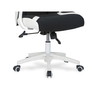 Scaun directorial HM Chrono, piele ecologica stofa, suport lombar, tetiera reglabila, 120 kg, alb negru - Img 3
