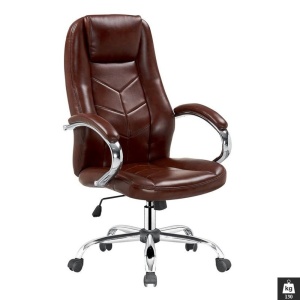 Scaun directorial HM Cody, Cadru Otel, Piele ecologica, Inaltime ajustabila, Mecanism balansare, 130 kg, 119x64x65cm, Maro - Img 1