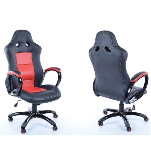 Scaun directorial SL Q029, Piele ecologica, Inaltime ajustabila, Mecanism balansare, Rotire 360 , 100 kg, Rosu Negru - Img 3