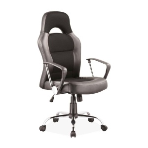 Scaun directorial SL Q033, Mecanism Balans, Ergonomic, Cadru cromat, Piele ecologica Mesh, Inaltime ajustabila, 100 Kg, Negru