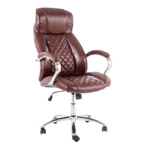 Scaun directorial SL Q557, piele ecologica, mecanism de balans, cadru cromat, rotire 360 , 100 kg, maro - Img 2