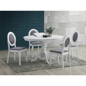 Scaun tapitat de living si bucatarie, KL Benson din lemn masiv, stofa,120 kg, 44.5x50.5x92 cm, alb gri - Img 3