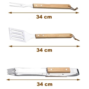 Set 3 ustensile pentru gratar cu maner din lemn - Img 5