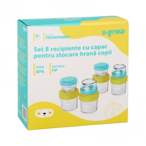 Set 8 recipiente cu capac pentru stocare hrana copii , 4*80ml + 4*220ml, U-Grow - Img 6