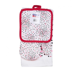 "Set bucatarie format din 3 piese Dots Setul contine : 1 prosop de bucatarie 38X63 cm,65Gr/buc 1 manusa de bucatarie 17X27 cm 1 suport oala 18X18 cm Material:100% Bumbac " - Img 1