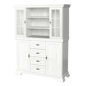 Set comoda living si dormitor, VM3, 4 sertare, 2 usi si vitrina suprapozabila VMN4, 2 usi, 2 polite, Pal melaminat, cu insertii MDF, Alb Antichizat - Img 2