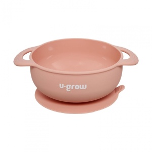 Set diversificare 5 piese silicon : baveta, bol, farfurie, lingurita si furculita, roz, U-Grow - Img 2