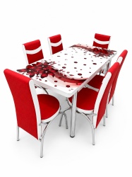 Set masa extensibila cu 6 scaune 1637 - model floral rosu - Img 2