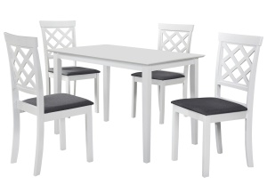 Set masa living si bucatarie Bali, MDF, 112x72x74 cm si 4 scaune Vienna, lemn masiv, tapiterie stofa, 100 kg, alb - Img 3