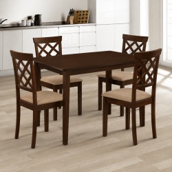 Set masa living si bucatarie Bali, MDF Furniruit, 112x72x74 cm si 4 scaune Vienna, tapiterie stofa,100 kg, 94x49x40 cm, nuc bej