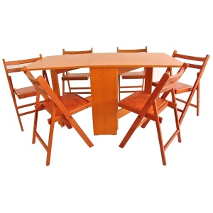 Set masa plianta MD1, bucatarie si living, Pal Melaminat, colturi rotunjite, 6 persoane, 160x80x75 cm si 6 scaune pliante lemn, tapitate cu piele ecologica, fag - Img 1