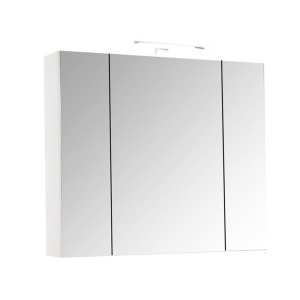 Set mobilier baie suspendat, cu lavoar ceramic, GN0541, front MDF, 80 cm, 2 sertare, glisiere soft close si dulap cu oglinda Celine, PAL, iluminare led, alb - Img 3
