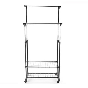 Stender haine cu suport incaltaminte dublu SL Nova II Bis, metalic, cu roti, inaltime ajustabila, solid, negru argintiu - Img 2