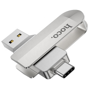 Stick memorie 2 in 1, 1x USB, 1 x Tip-C, metalic, 32 GB, Hoco UD10, Argintiu - Img 2