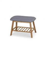 Suport pentru pantofi HM ST14, bancheta, lemn masiv, stofa, gri natur