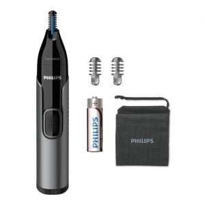 Trimmer pentru nas si urechi PHILIPS NT3650/16, Baterie, Lavabil, Tehnologie Precision Trim, Otel inoxidabil, Pieptene pentru sprancene, Pieptene 5 mm, Gri, L x A x I (mm) 39x83x190