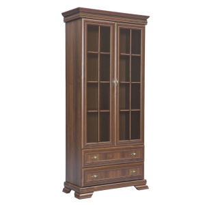 Vitrina living VMW2, 2 usi, 2 sertare, Pal melaminat, cu insertii MDF, Nuc - Img 3