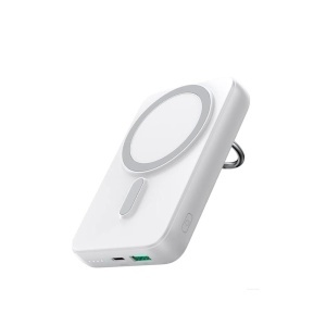 Baterie externa 10000 mAh, MagSafe, incarcare wireless 15 W, suport inel, 1x USB, 1x Tip-C, Alb