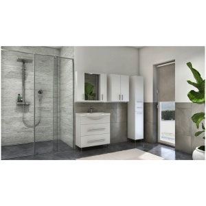 Baza cu lavoar ceramic GN1871, mobilier baie 65 cm, front MDF, 1 sertar, 1 usa, picioare cromate reglabile, manere cromate, alb - Img 3