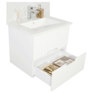 Baza si lavoar ceramic GN0091, mobilier baie suspendat 70 cm, dreptunghiular, front MDF, sertare soft close, alb - Img 2