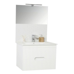 Baza si lavoar ceramic GN0091, mobilier baie suspendat 80 cm, dreptunghiular, front MDF, sertare soft close, alb - Img 2
