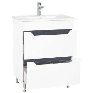 Baza si lavoar ceramic GN0561, mobilier baie stativ 60 cm, dreptunghiular, front MDF, 2 sertare, glisiere soft close, picioare cromate reglabile, alb antracit - Img 3