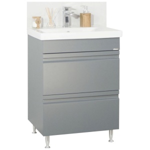 Baza si lavoar ceramic GN7861, mobilier baie suspendat 60 cm, dreptunghiular, front MDF, sertare soft close, antracit