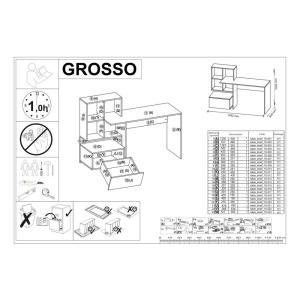Birou cu spatii depozitare HM Grosso, rafturi, sertar, PAL melaminat, 149x50x105 cm, stejar auriu gri antracit - Img 2