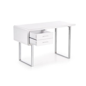 Birou HM B30, MDF lucios, cadru metalic cromat, 2 sertare, 120x55x76 cm, alb - Img 3