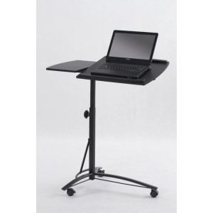 Birou pentru laptop HM B14, inaltime reglabila, unghi inclinare ajustabil, cu roti, cadru metalic, MDF, 73x40x63-93 cm, negru - Img 2