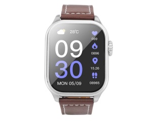 Ceas inteligent, smartwatch, functie apel, ecran 2.03 inch, 128 mb, 300 mAh, curea piele ecologica, Hoco Y17, Argintiu
