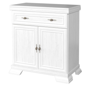 Comoda dormitor si living, VM1, Pal Melaminat, cu 2 usi, un sertar, cu elemente din MDF, Alb Antichizat - Img 3