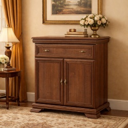 Comoda dormitor si living, VM1, Pal Melaminat, cu 2 usi, un sertar, cu elemente din MDF, Nuc - Img 4