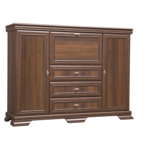 Comoda living VM6P, o usa rabatabila pentru bar, 2 usi fixe, 3 sertare, Pal melaminat, cu insertii MDF, Nuc - Img 3