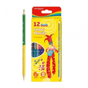 Creioane colorate, 2 capete, 24 culori, grosime mina 3 mm, triunghiulare