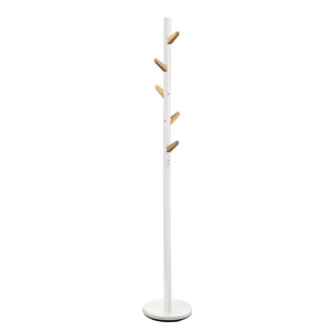 Cuier lemn masiv tip pom HM W66, baza metalica, 5 agatatori, de podea, alb - Img 2