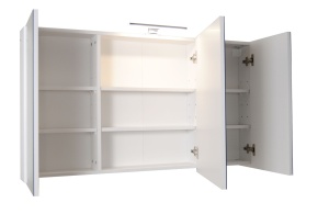 Dulap baie cu oglinda Celine, PAL, iluminare led, 120 cm, 3 usi, 3 rafturi, soft close, alb - Img 2