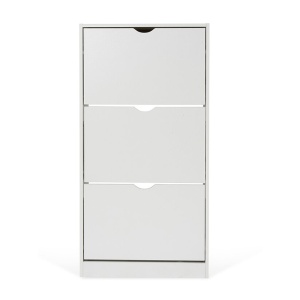 Dulap pentru depozitare pantofi KL Carey, 3 usi rabatabile, 6 rafturi, Pal Melaminat, alb - Img 2