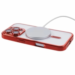 Husa silicon iPhone 15, MagSafe, ElectroEdge, transparenta cu margini rosii - Img 2