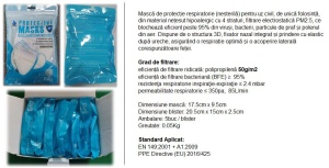 KN95 FFP2 || Masti de Protectie Respiratorie || 3D Design, 4-straturi hipoalergic 50g/m2 (nesterile), BFE≥95%, PM2.5, fixator nazal aplicat; Standard Aplicat: EN149:2001+A1:2009, PPE Directive (EU) 2016/425; set: 5 buc/blister - Img 4