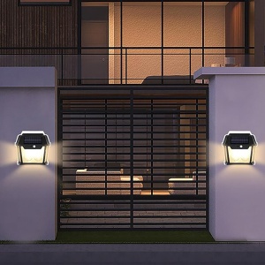 Lampa solara de perete cu 2 becuri LED, senzor de lumina si miscare, incarcare solara, 28W, 600 Lumeni, neagra - Img 4