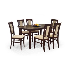 Masa living extensibila HM Fryderyk, blat MDF laminat, picioare lemn masiv, 10 persoane, 160-240x90x74 cm, nuc - Img 2