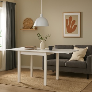 Masa living extensibila HM Gracjan, PAL Laminat, cant ABS, 80-160x80x76 cm, 6 persoane, alb