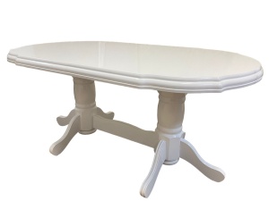 Masa living extensibila SB Nork, MDF Furniruit, structura lemn masiv, 8 persoane, 198-160x90x74 cm, alb - Img 2