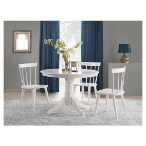 Masa living rotunda HM Gloster, blat MDF lacuit, lemn masiv, 4 persoane, 106x75 cm, alba - Img 2